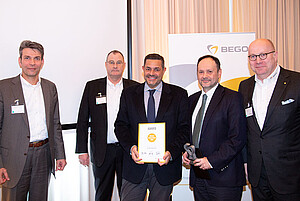 Mr. Sakis Samloglu, Owner of ESTETIKA Ltd. and Mr. Costas Christopoulos, General Manager are delighted to receive the Wilhelm-Herbst-Award for the best sales performance for BEGO Dental in 2019